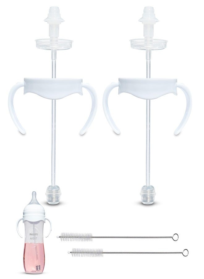 BelBeyo Self-Feeding Kit for Philips Avent Natural Baby Bottles 2-Count, Weighted Straw Attachment for Natural Response Nipples with Bottle Handles and Cleaning Brush, 4+ Months (for Plastic Bottles) - Image 1