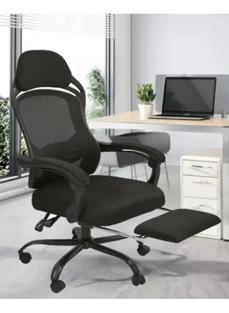 AL WADI FURNITURE Ergonomic High Back Executive Mesh Office Chair - Breathable, Lumbar and Spine Support, Curved Back, Adjustable Height, Reclining Swivel with Footrest, Black - Image 1