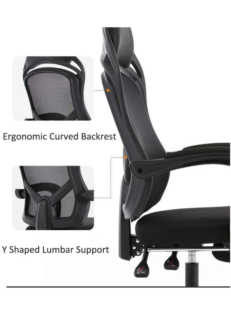 AL WADI FURNITURE Ergonomic High Back Executive Mesh Office Chair - Breathable, Lumbar and Spine Support, Curved Back, Adjustable Height, Reclining Swivel with Footrest, Black - Image 4