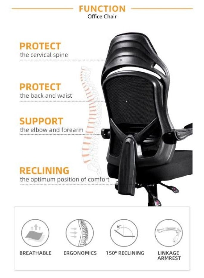 AL WADI FURNITURE Ergonomic High Back Executive Mesh Office Chair - Breathable, Lumbar and Spine Support, Curved Back, Adjustable Height, Reclining Swivel with Footrest, Black - Image 2
