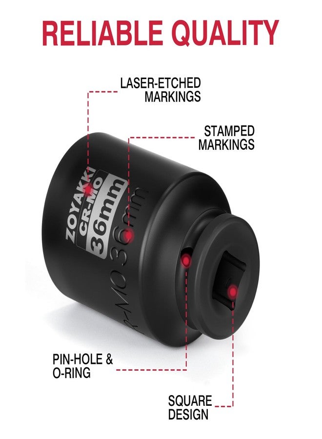 ZOYAKKI 1/2" Drive x 36 mm Deep 6 PT Impact Socket, CR-MO,1/2-inch Drive 6 Point Axle Nut Socket for Easy Removal of Axle Shaft Nuts (Metric 36MM) - Image 3