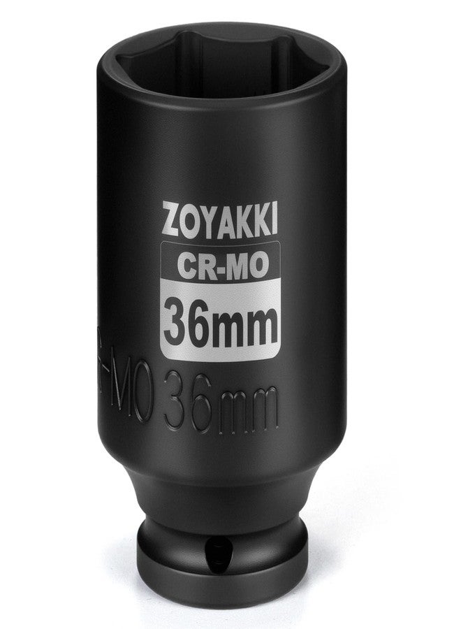 ZOYAKKI 1/2" Drive x 36 mm Deep 6 PT Impact Socket, CR-MO,1/2-inch Drive 6 Point Axle Nut Socket for Easy Removal of Axle Shaft Nuts (Metric 36MM) - Image 1