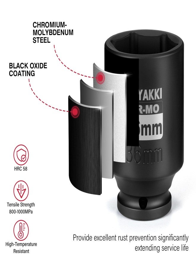 ZOYAKKI 1/2" Drive x 36 mm Deep 6 PT Impact Socket, CR-MO,1/2-inch Drive 6 Point Axle Nut Socket for Easy Removal of Axle Shaft Nuts (Metric 36MM) - Image 5