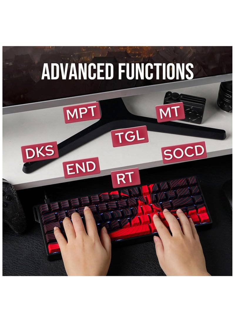 Aula WIN68 HE Magnetic Keyboard with Adjustable Actuation, Hall Effect Keyboard with 0.3ms Latency, 65% Wired Compact Keyboard, 8000 Hz Polling Rate, Hot-Swap (Red Topographic)
