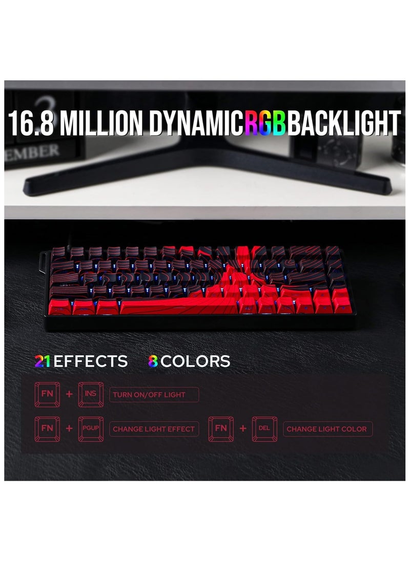 Aula WIN68 HE Magnetic Keyboard with Adjustable Actuation, Hall Effect Keyboard with 0.3ms Latency, 65% Wired Compact Keyboard, 8000 Hz Polling Rate, Hot-Swap (Red Topographic)