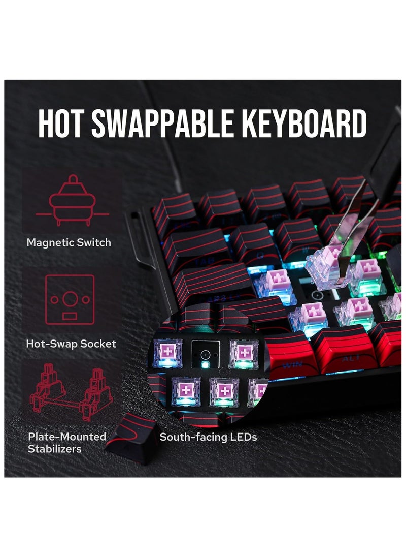 Aula WIN68 HE Magnetic Keyboard with Adjustable Actuation, Hall Effect Keyboard with 0.3ms Latency, 65% Wired Compact Keyboard, 8000 Hz Polling Rate, Hot-Swap (Red Topographic)