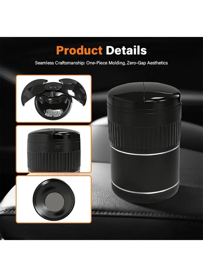منفضة سجائر للسيارة السوداء مع مستشعر الأشعة تحت الحمراء، غطاء يفتح ويغلق تلقائياً، وشاحن USB. - Image 1