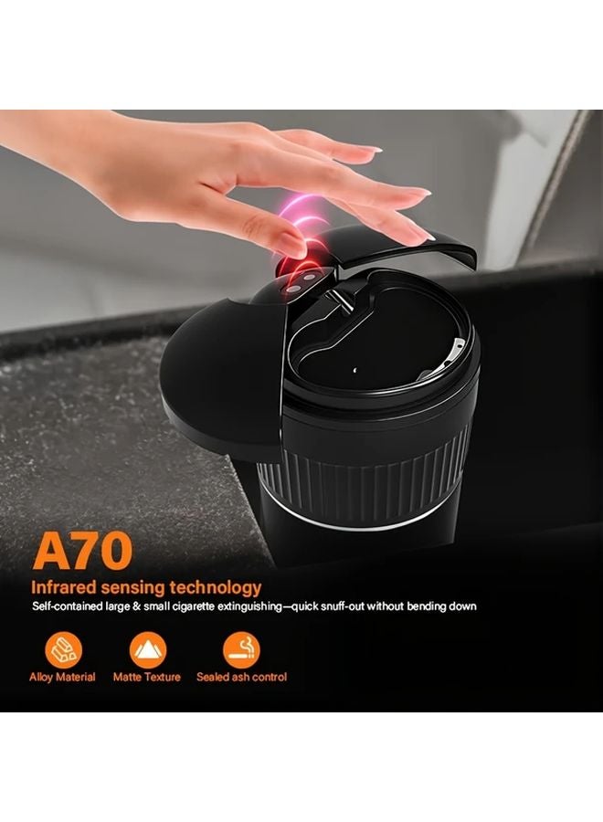 منفضة سجائر للسيارة السوداء مع مستشعر الأشعة تحت الحمراء، غطاء يفتح ويغلق تلقائياً، وشاحن USB. - Image 3