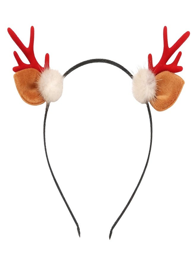 CHARMARK Antler Headband Cute Deer Ear Fluffy Christmas Headbands for Girls Red Antler Head Bands Xmas Hair Accessories for Women Winter Holiday Party Hair Band Decorations 1Pcs (Red D) - Image 1