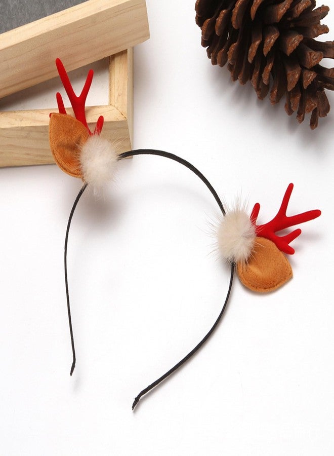 CHARMARK Antler Headband Cute Deer Ear Fluffy Christmas Headbands for Girls Red Antler Head Bands Xmas Hair Accessories for Women Winter Holiday Party Hair Band Decorations 1Pcs (Red D) - Image 4