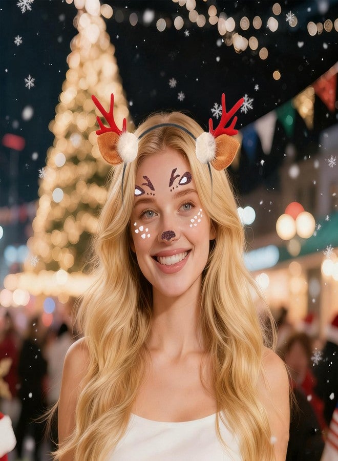 CHARMARK Antler Headband Cute Deer Ear Fluffy Christmas Headbands for Girls Red Antler Head Bands Xmas Hair Accessories for Women Winter Holiday Party Hair Band Decorations 1Pcs (Red D) - Image 2