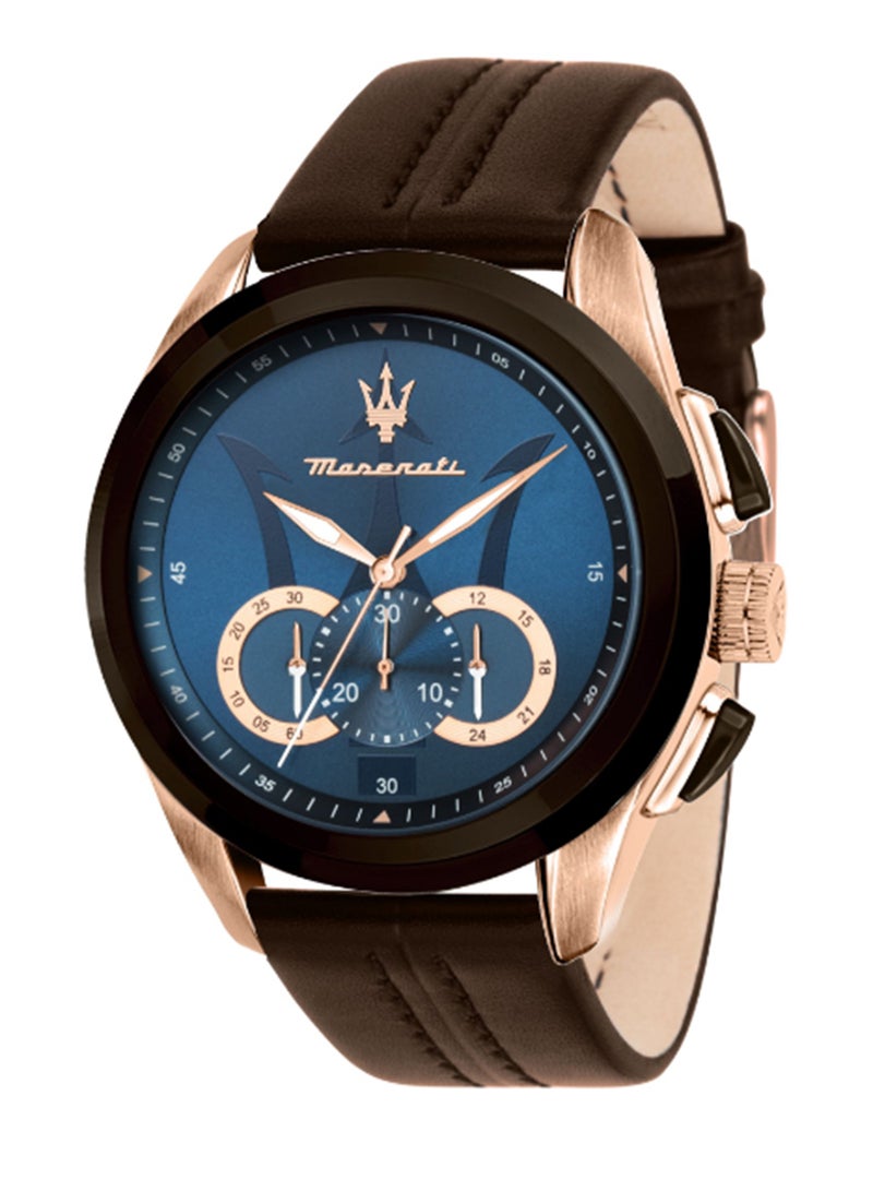 Maserati Men's Blue Dial Brown Leather Watch - 45 MM - R8871612024 - Image 1