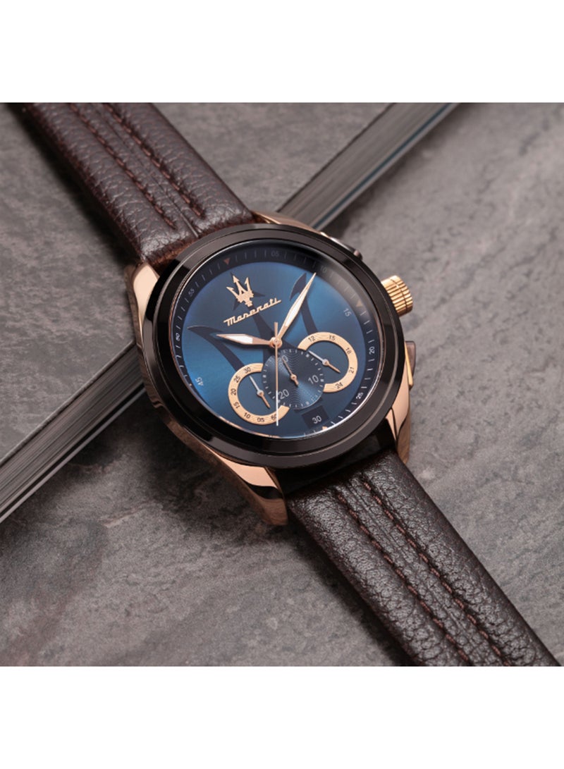 Maserati Men's Blue Dial Brown Leather Watch - 45 MM - R8871612024 - Image 5