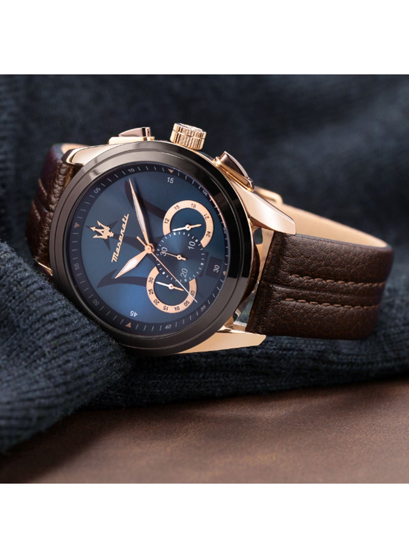 Maserati Men's Blue Dial Brown Leather Watch - 45 MM - R8871612024 - Image 4