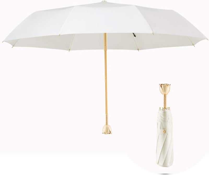 windforgecraft 3 Folding Umbrella, Rose Gold Luxury Handle, Elegant Female Sun Sun Rain UV Protection, Windproof Compact Travel Resistant Fabric, Girls Romantic Gift - Image 1