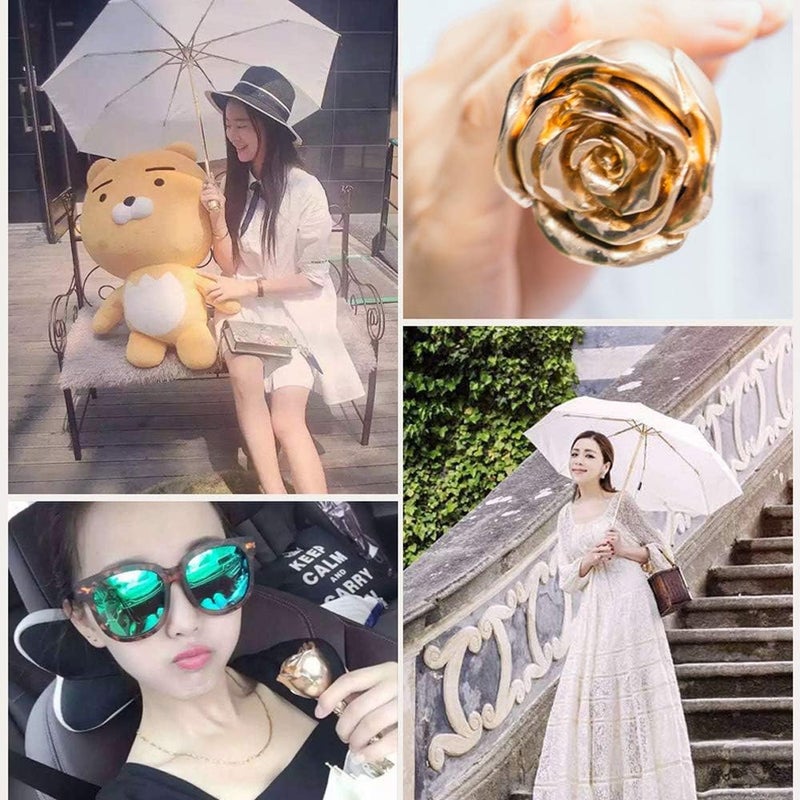 windforgecraft 3 Folding Umbrella, Rose Gold Luxury Handle, Elegant Female Sun Sun Rain UV Protection, Windproof Compact Travel Resistant Fabric, Girls Romantic Gift - Image 5