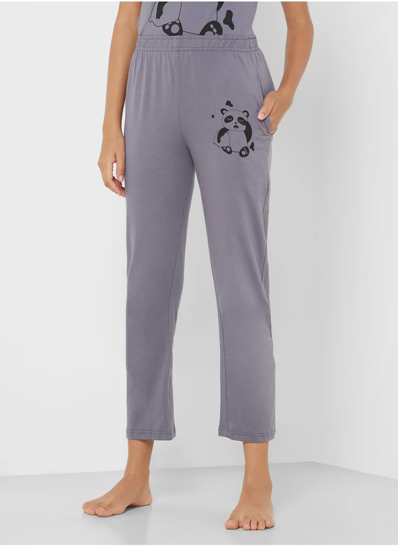 Ginger Panda Print Cotton T-Shirt & Pyjama Set