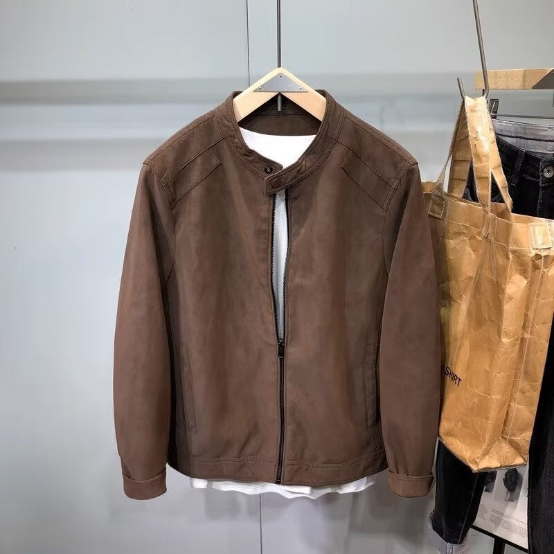 Generic Explosive coat mens spring and autumn 2024 new fashion brand high-end suede motorcycle jacket collar mens clothes Black - Image 2
