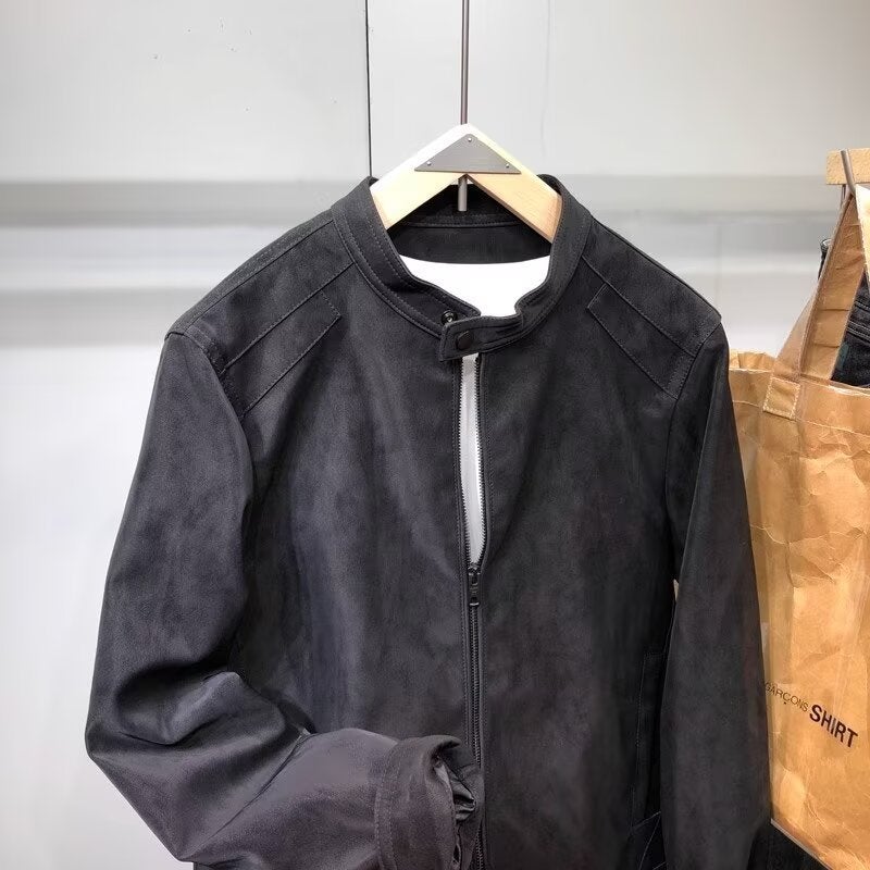 Generic Explosive coat mens spring and autumn 2024 new fashion brand high-end suede motorcycle jacket collar mens clothes Black - Image 5