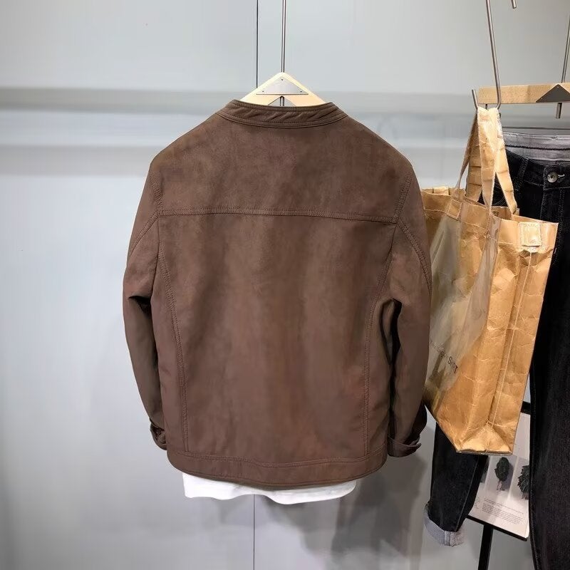 Generic Explosive coat mens spring and autumn 2024 new fashion brand high-end suede motorcycle jacket collar mens clothes Black - Image 3