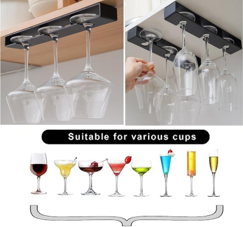 HOME CUBE 2 Pc Adhesive Wine Glass Rack, Under Cabinet Hanging Stemware Organizer, No Drilling Holder for Bar Kitchen, Hanging Shelves - Image 2