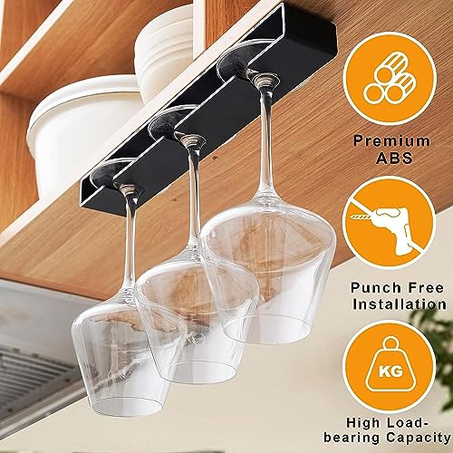 HOME CUBE 2 Pc Adhesive Wine Glass Rack, Under Cabinet Hanging Stemware Organizer, No Drilling Holder for Bar Kitchen, Hanging Shelves - Image 3