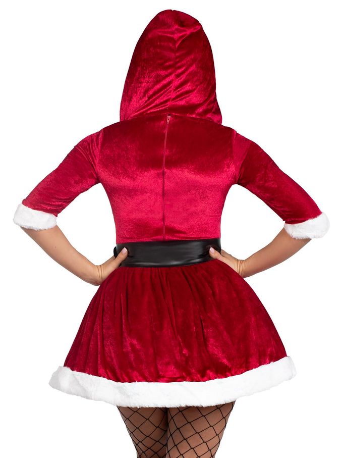 Leg Avenue womens 2 Piece Mrs Claus Set Velvet Hooded Dress With Belt for Christmas Adult Sized Costumes, Red/White, Small Medium US - Image 2