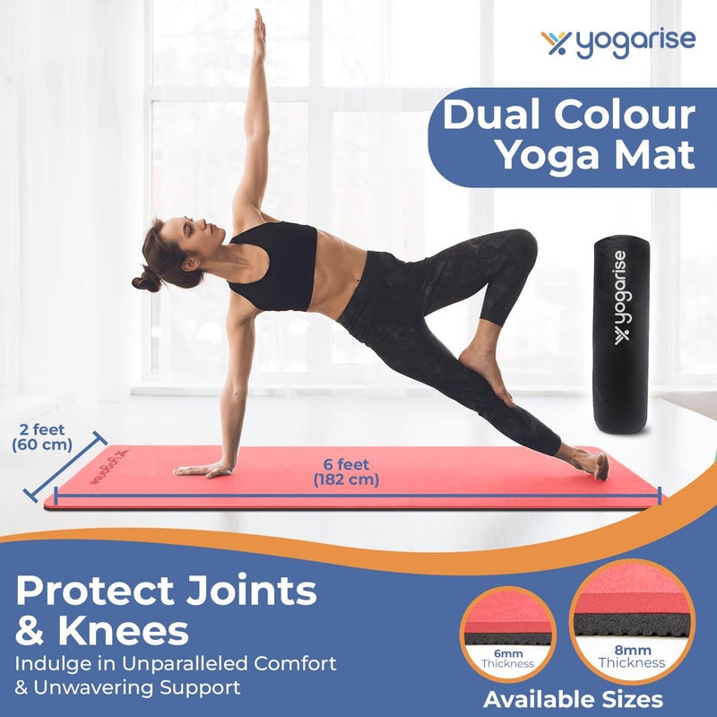 YOGARISE يوجاريس 8 مم حصيرة يوغا مع حقيبة ��مل وحزام، حصيرة يوغا لل��ساء والرجال، مادة TPE فاخرة، حصيرة تمرين سميكة إضافية للتمارين الرياضية واليوغا واللياقة البدنية، حصيرة تمرين مانعة للانزلاق، حصيرة يوغا وجيم (أحمر وأسود) - Image 5