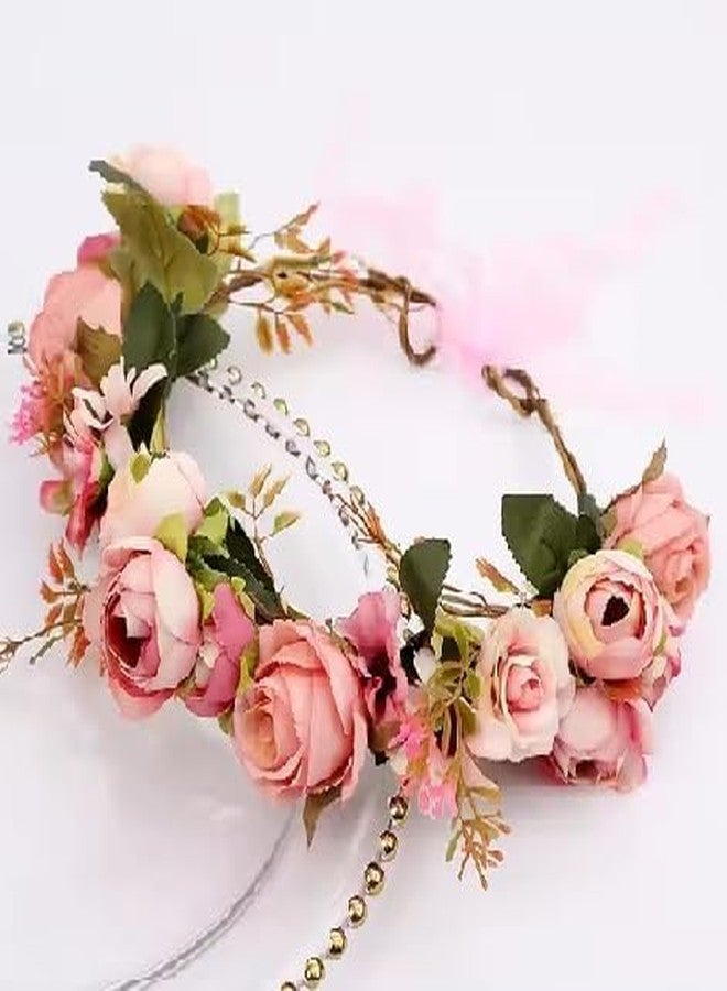 GODFLY Multicolor Flower Tiara Headband for Girls Women, Bridal Hair Accessory for Wedding Party Festive, Boho Floral Crown for Haldi Mehendi Photoshoot, Adjustable Flower Headband - Image 2
