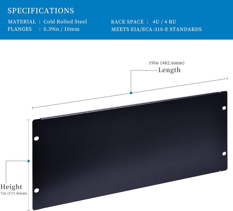 RackPath 4U Blank Rack Mount Panel Spacer for 19in Server Rack Enclosure or Network Cabinet – 2 Pack - Image 2