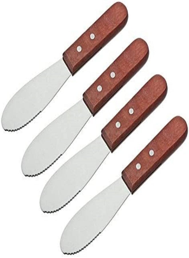 TrueCraftware- 7” Stainless Steel Straight Edge Wide Butter Spreader with Wood Handle Set of 4 - Sandwich Cream Cheese Condiment Knives - Image 1