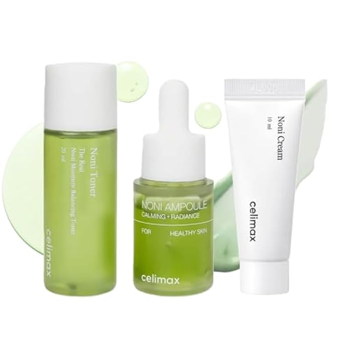 Celimax The Real Noni 3 Piece Mini Starter Kit - Moisturizing Toner 30ml, Soothing Ampoule 10ml and Repair Cream 10ml - Vegan Facial Care for All Skin Types - Korean Skincare - Image 1