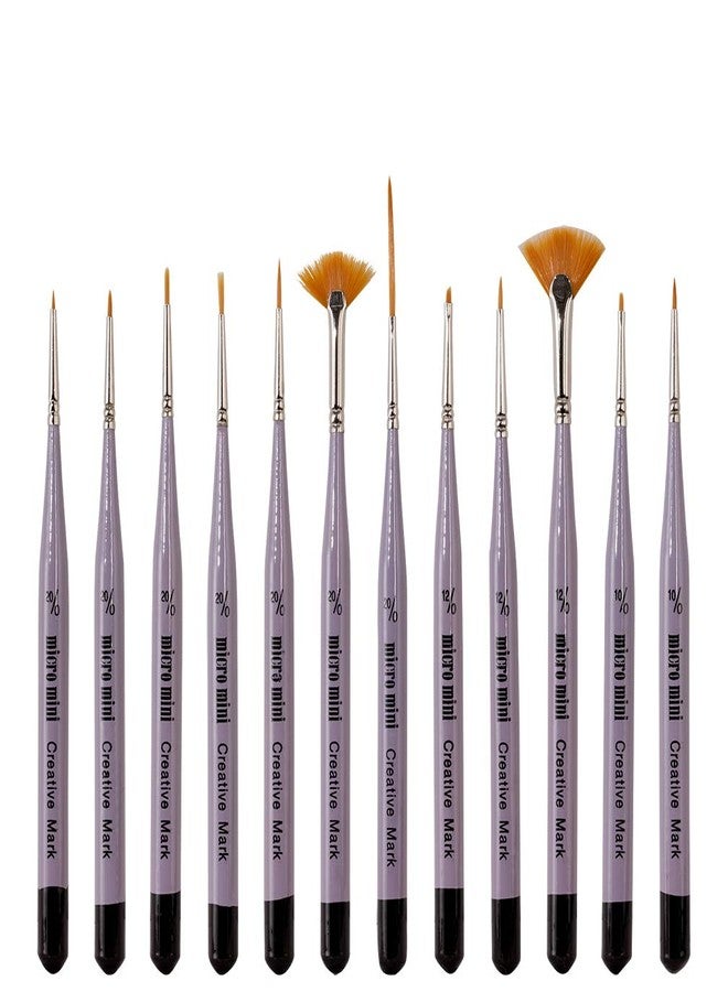 Creative Mark Micro Mini Fine Detail Paint Brush Set of 12 Pieces, Small Short Handle Taklon Bristles for Detailing, Paint by Number Art, Models & Nails - Image 1
