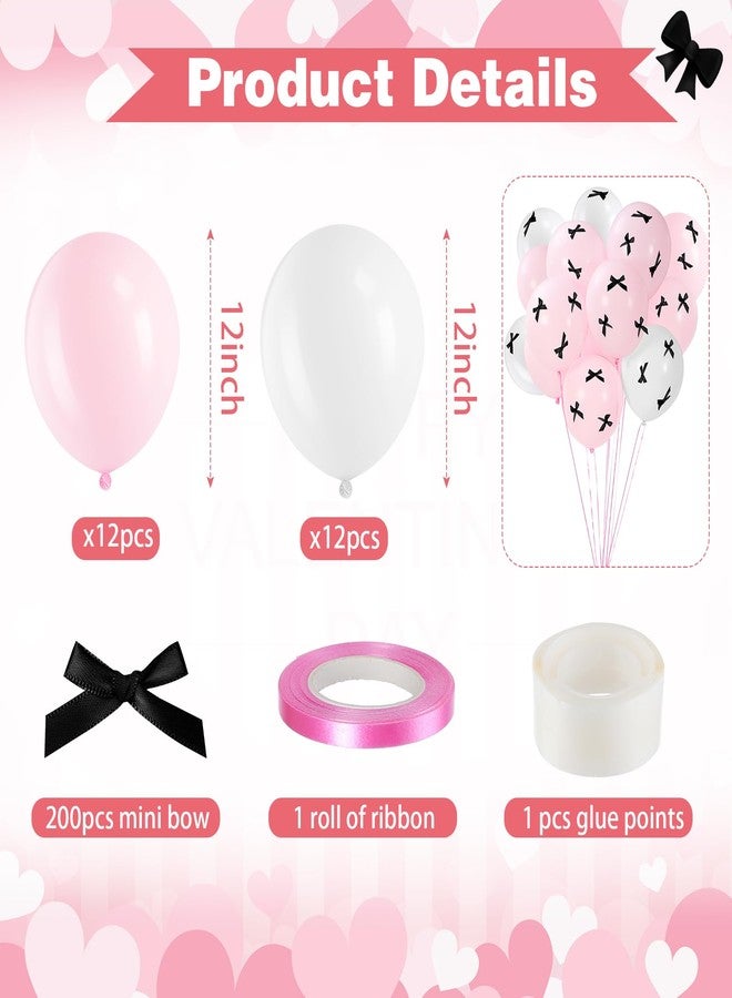 Gejoy Black Bow Party 24 Pack 12" Balloons with 200 Pcs Bow Light Pink White Balloons Decor for Coquette Birthday Bachelorette Baby Shower Wedding Party Supplies - Image 2
