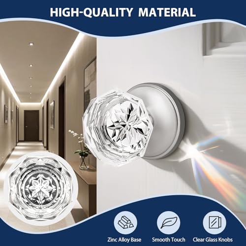 Orger Dummy Crystal Door Knobs with Diamond Shape in Satin Nickel Finish, Inactive Non-Turning Single Side Interior Dummy Handles for French Door/Cloakroom, 2 Pack - Image 5