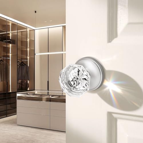 Orger Dummy Crystal Door Knobs with Diamond Shape in Satin Nickel Finish, Inactive Non-Turning Single Side Interior Dummy Handles for French Door/Cloakroom, 2 Pack - Image 2