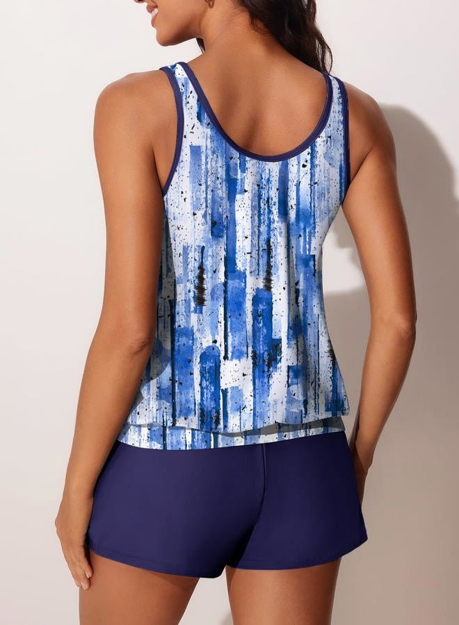 Summer Mae Blouson Women's Tankini Swimsuits Tummy Control Modest 2025 Two Piece with Sporty Pockets Bathing Suits, Abstract Ink Blue, XL - Image 2