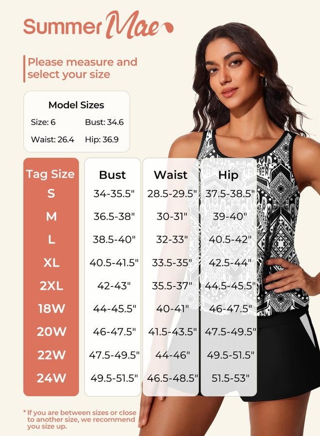 Summer Mae Blouson Women's Tankini Swimsuits Tummy Control Modest 2025 Two Piece with Sporty Pockets Bathing Suits, Abstract Ink Blue, XL - Image 5