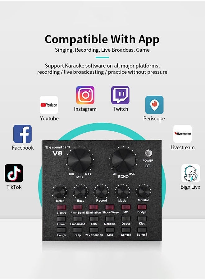 ELTRAZONE V8 Live Sound Card – Intelligent Volume Adjustable Audio Mixer, Voice Changer, Effects, and Music Controller for Streaming, Podcasting, Karaoke  Live Shows - Image 5