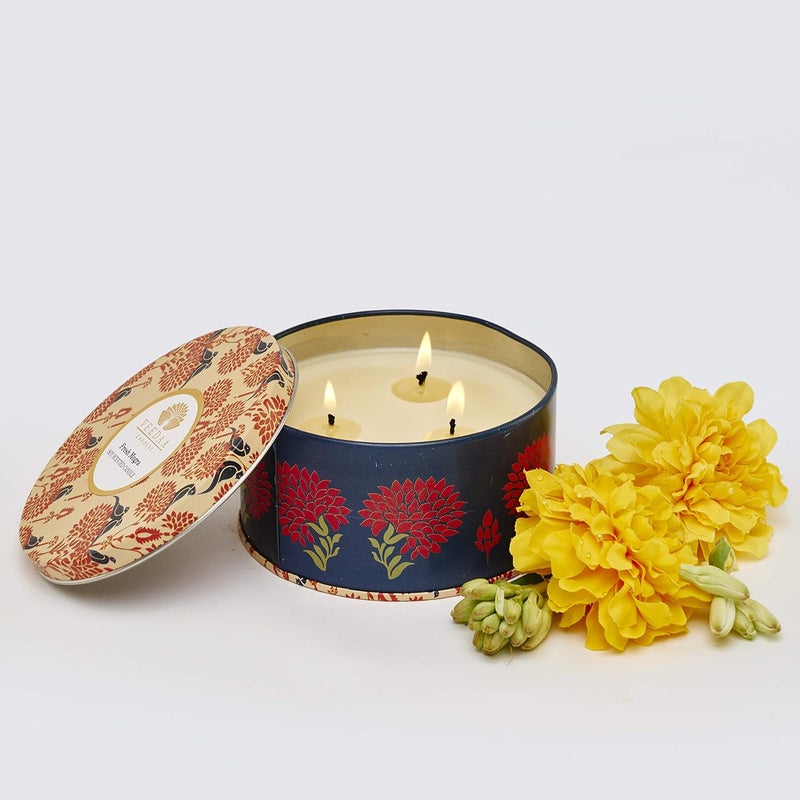 VEEDAA Fresh Mogra 3 Wick Tin Soy Wax Blend Scented Candle Burns 40 Hours - Image 2