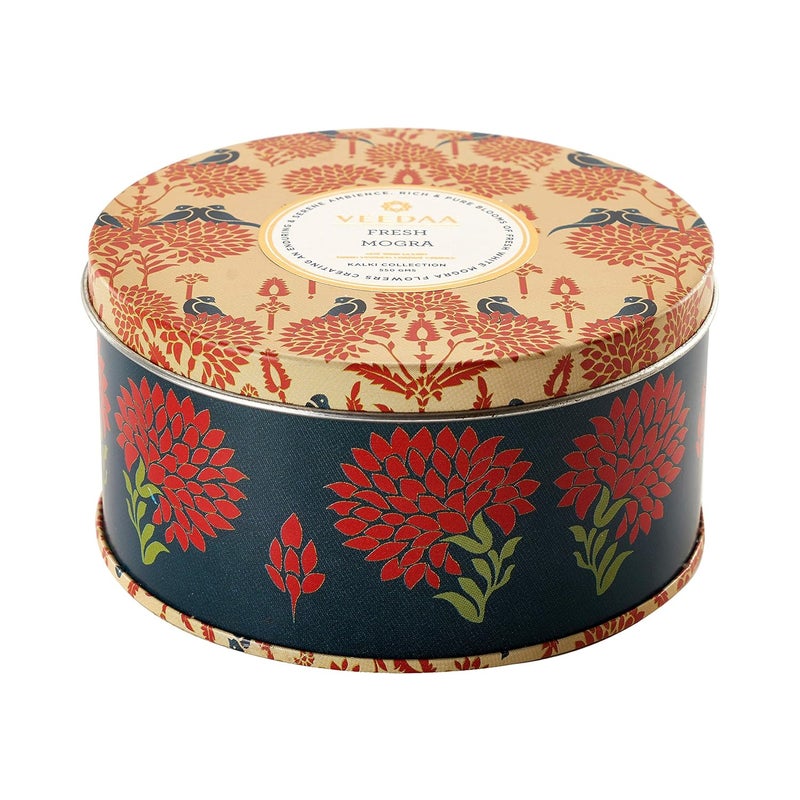 VEEDAA Fresh Mogra 3 Wick Tin Soy Wax Blend Scented Candle Burns 40 Hours - Image 3