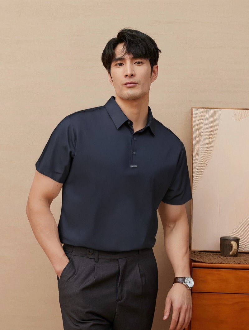 Men's Quick Dry 4-Way Stretch Polo Shirt Summer Business Casual Cooling Short Sleeve T-Shirt - Image 3