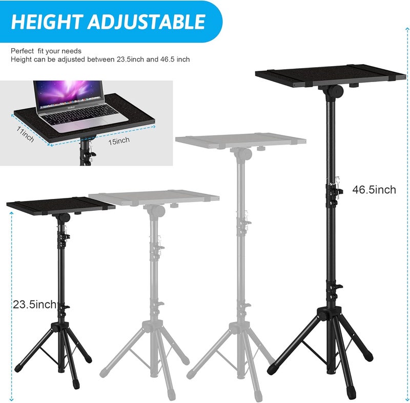 DECOSIS Projector Stand Tripod From 23.5" to 46.5", Laptop Tripod Stand Height Adjustable with Gooseneck Phone Holder, Laptop Floor Stand for Office, Home, Stage, Studio, DJ Racks Holder Mount - Image 4