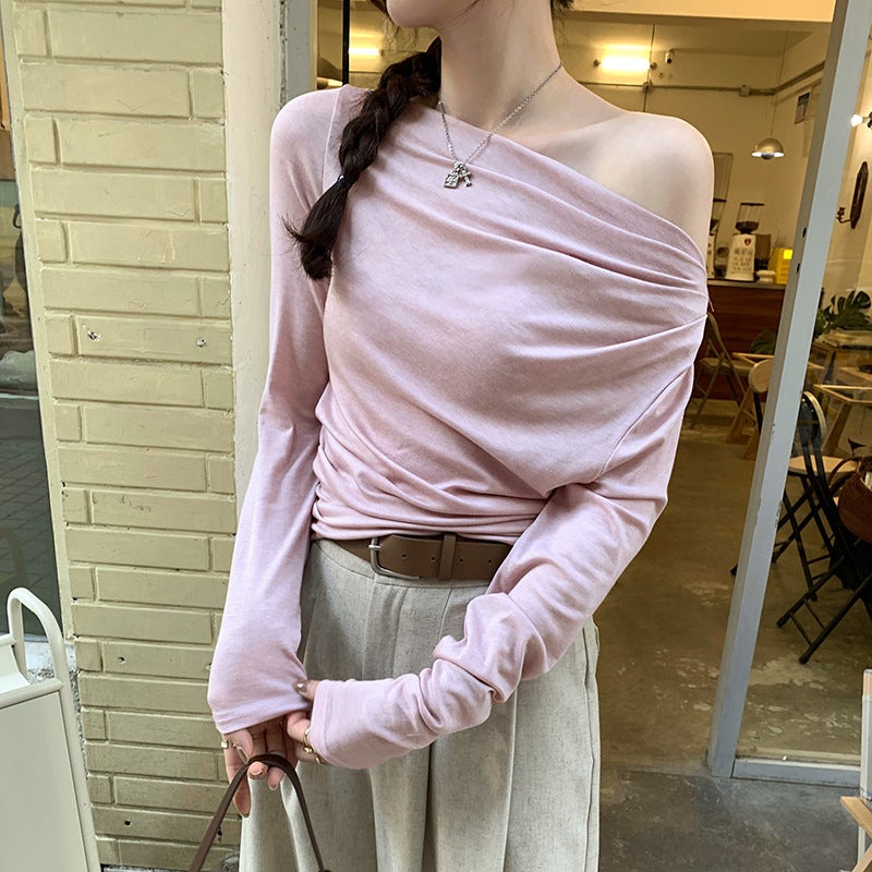 Shopping Mall Real Pograph Shoulder Spice Girl Inner Long Sleeve Base Shirt Women'S Shoulder High-End Temperament Slim-Fit T-Shirt - Image 3