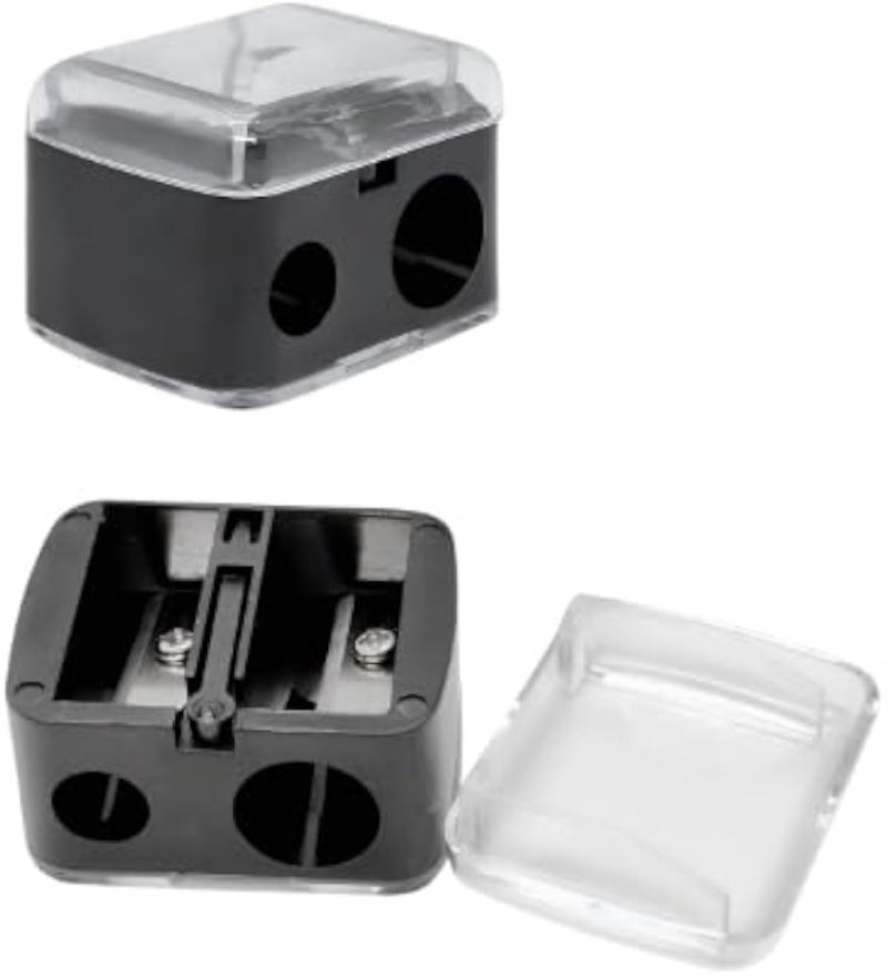 Makeup Pencil Sharpener with Cap and Double Hole, Used for Eyeliner, Lip Pencil, Eyebrow Pencil, Mini Pocket Accessory Sharpener, Black