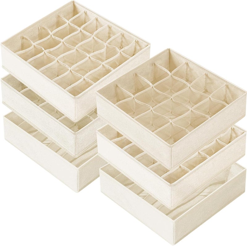 Criusia 6 Pcs Drawer Organizer Clothes - 90 Cells Closet Organizers and Storage for Baby Nursery - Washable Fabric Dresser Organizer Dividers for Sock Underwear Bra Dorm Room Essentials (Beige) - Image 1
