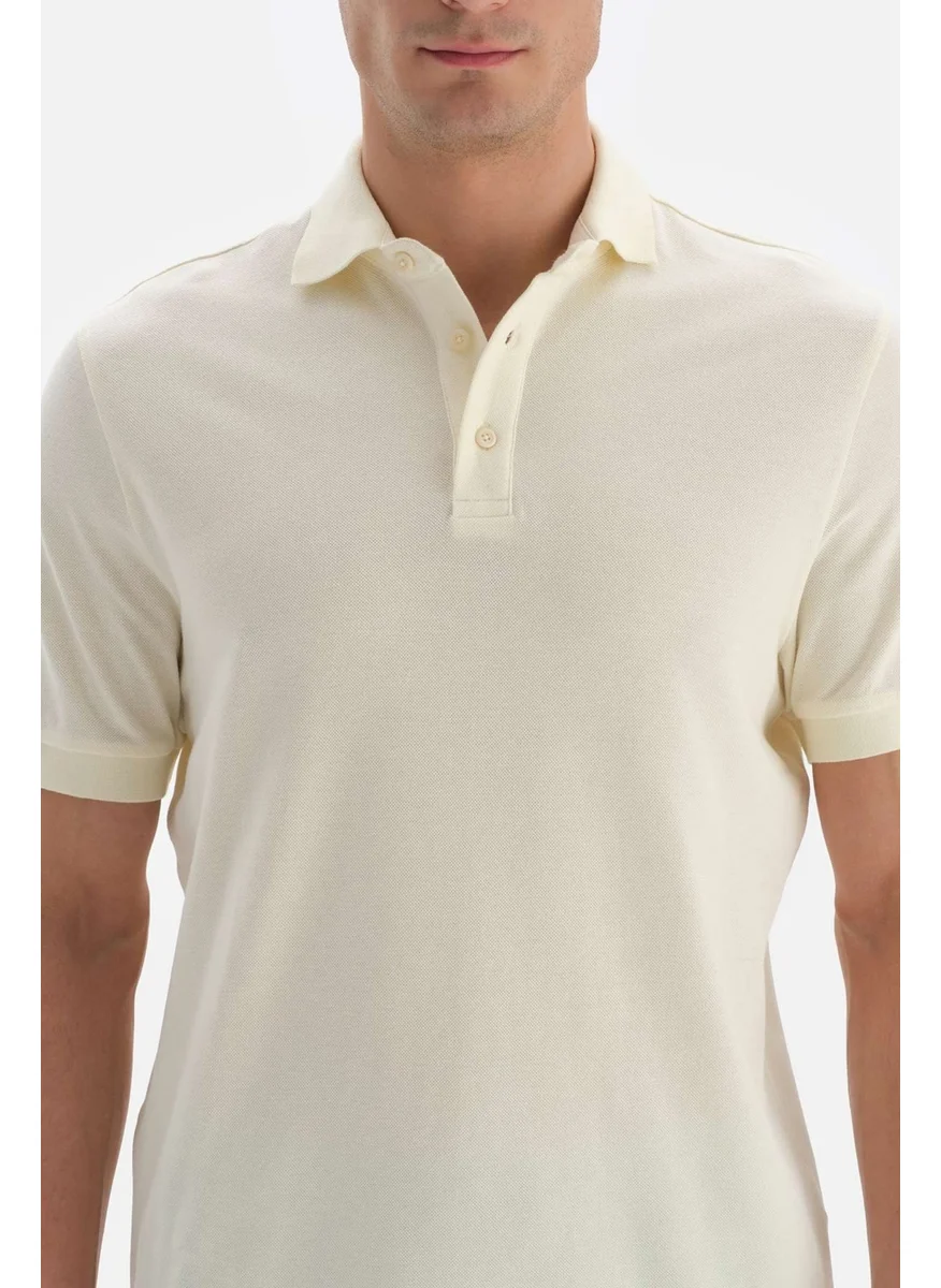 داجي Ecru Pique Polo Neck T-Shirt