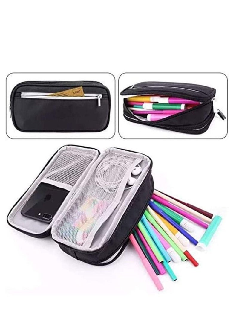 Pencil Case Large Capacity Pencil Cases/Pen Case/Pencil Bag Pouch with Multi Compartments for Boys and Girls Large Capacity Bag Pouch Holder Stationery Desk Organizer with Zipper Black - Image 3