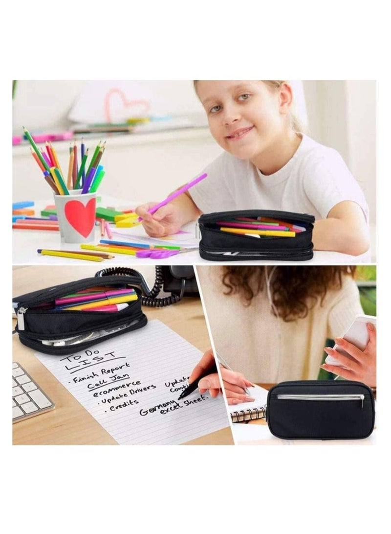 Pencil Case Large Capacity Pencil Cases/Pen Case/Pencil Bag Pouch with Multi Compartments for Boys and Girls Large Capacity Bag Pouch Holder Stationery Desk Organizer with Zipper Black - Image 2