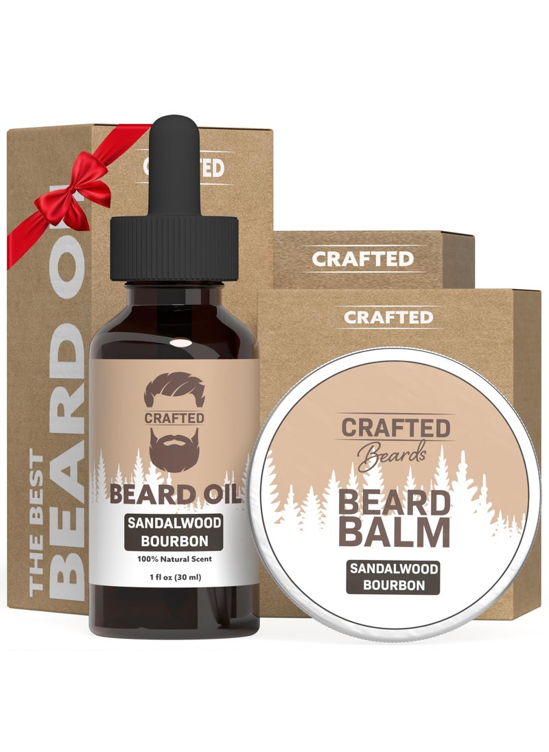 Crafted Beards - Beard Care Kit - Softer, Smoother, Moisturized Beard - Beard Oil and Balm - Gift Set (Sandalwood Bourbon) - Image 1